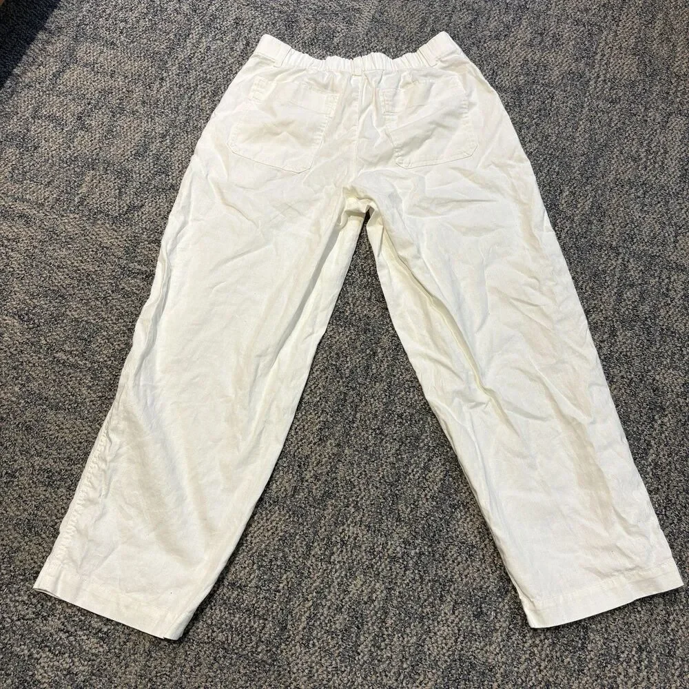 Uniqlo Women’s Linen Cotton White Tapered Pants Sz M 28-29 Zip Fly Elastic back